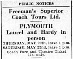 Cornish Guardian advert May 1954 Laurel and Hardy Palace Theatre
