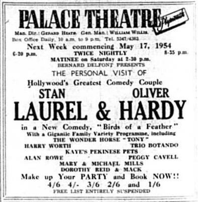 Cornishman newspaper advert May 1954 Laurel and Hardy Palace Theatre