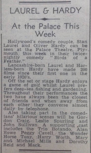 Western Independent article copy for Laurel and Hardy Plymouth May 1954