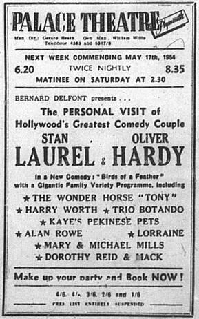 advert Western Morning News may 1954 laurel hardy palace theatre plymouth