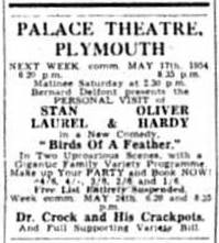 West Briton advert May 1954 Laurel and Hardy Palace Theatre Plymouth