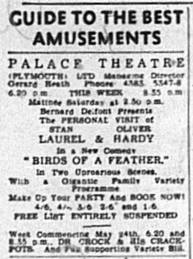 Western Evening Herald advert 17th May 1954 Laurel and Hardy Palace Theatre