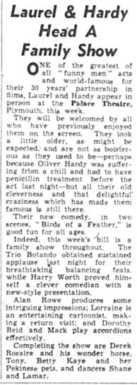 Western Evening Herald article Plymouth Palace Theatre Tuesday 18th May 1954