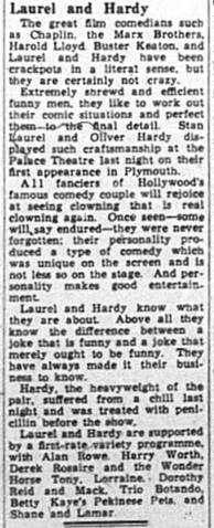 Western Morning News article plymouth palace theatre laurel hardy 1954